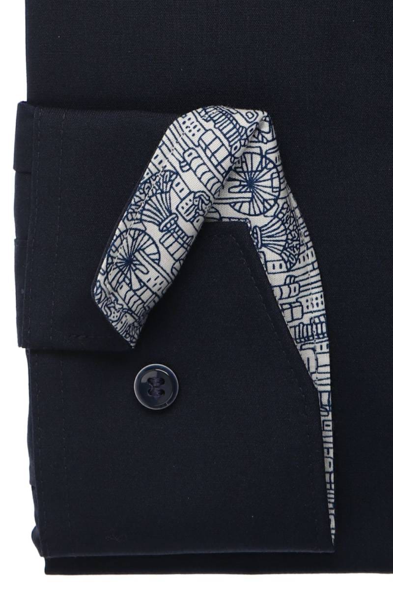 MARVELIS LANGARM HEMD MODERN FIT DUNKELBLAU MIT PATCHUNG