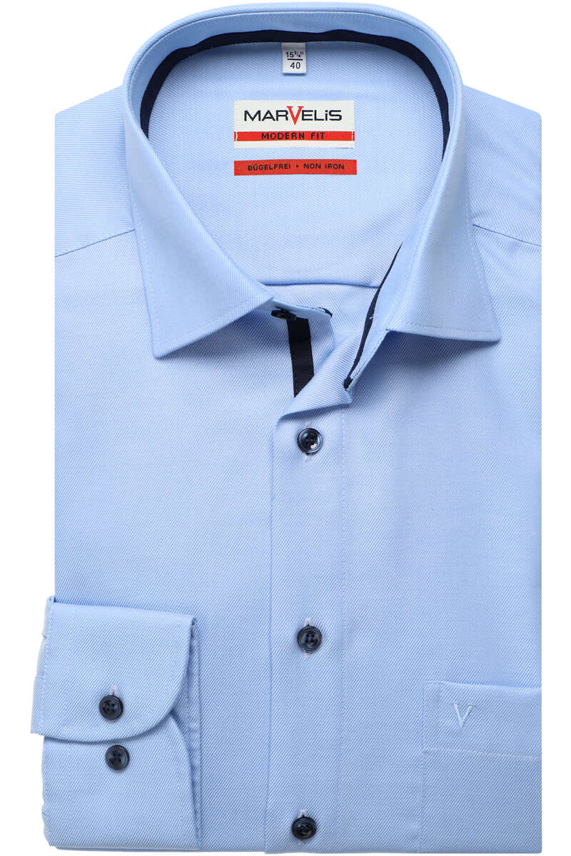 MARVELIS LANGARM HEMD FEINTWILL MODERN FIT BLAU MIT PATCHUNG