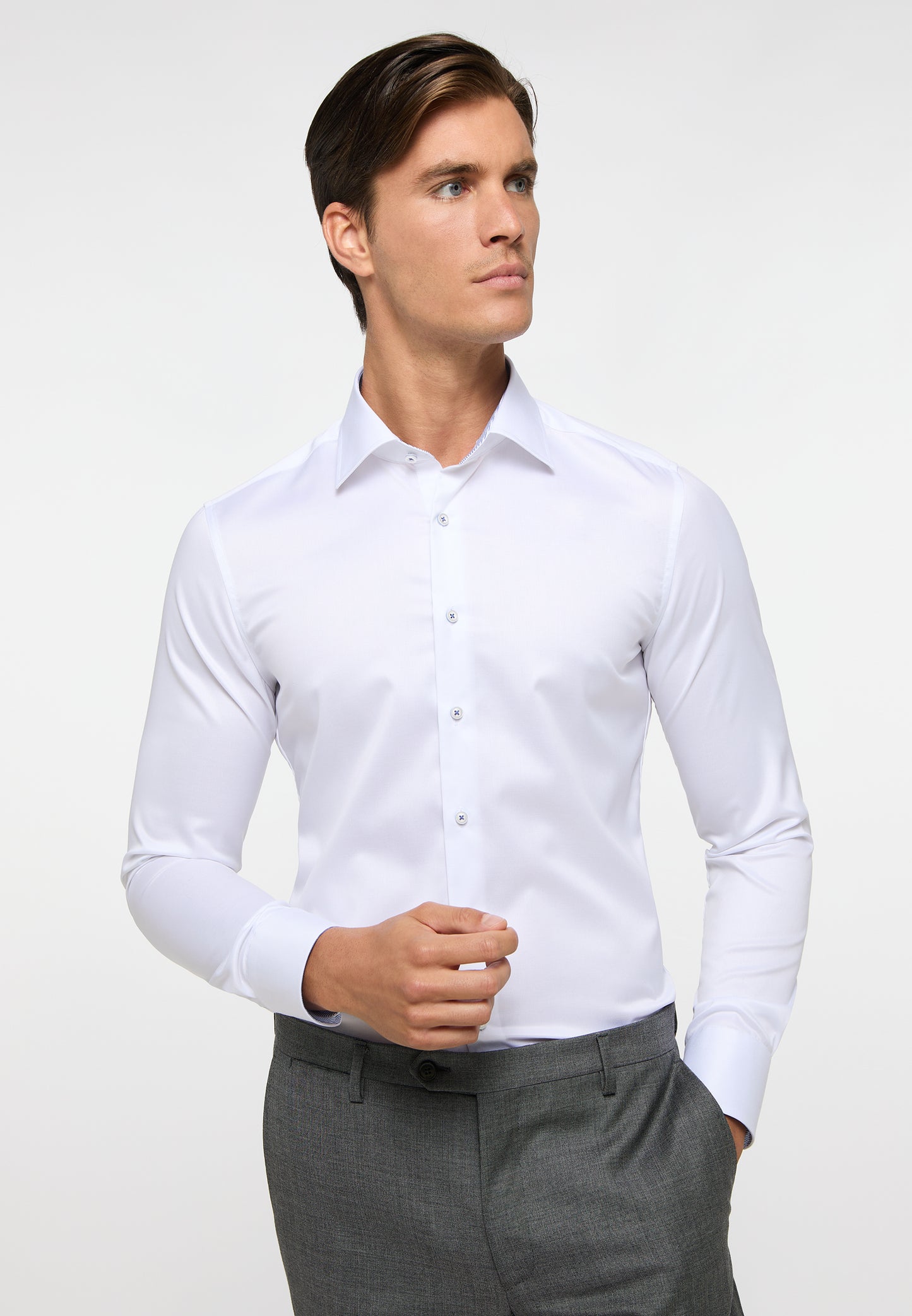 ETERNA LANGARM HEMD LUXURY SHIRT SLIM FIT WEISS MIT PATCHUNG