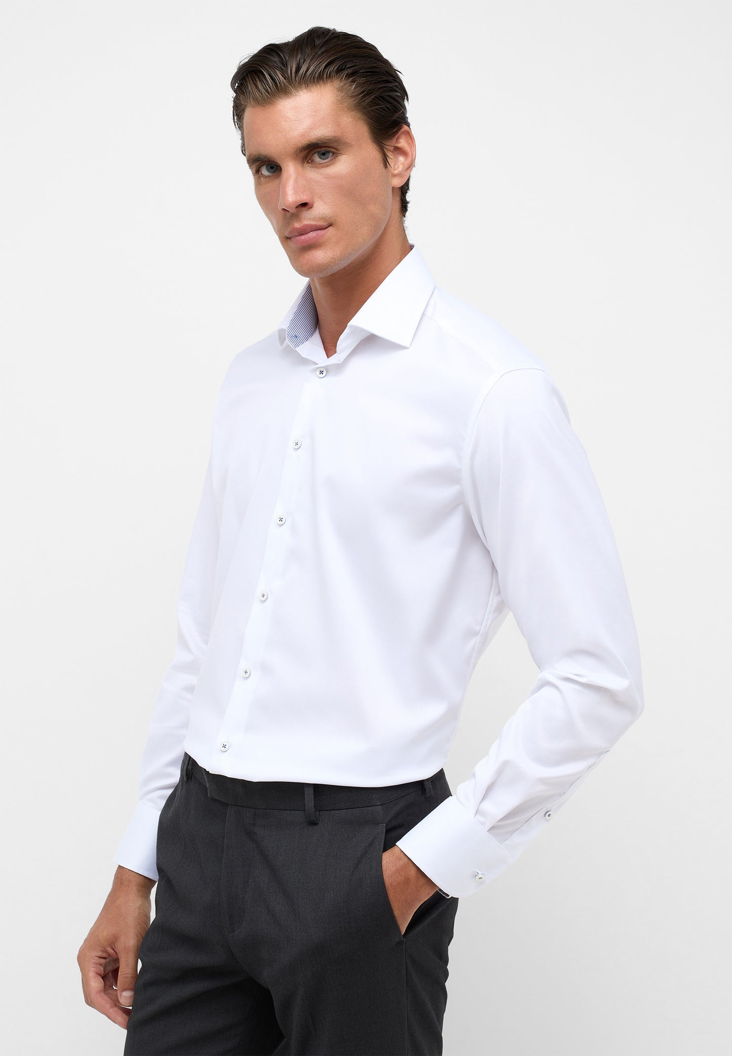 ETERNA LANGARM HEMD LUXURY SHIRT COMFORT FIT WEISS MIT PATCHUNG
