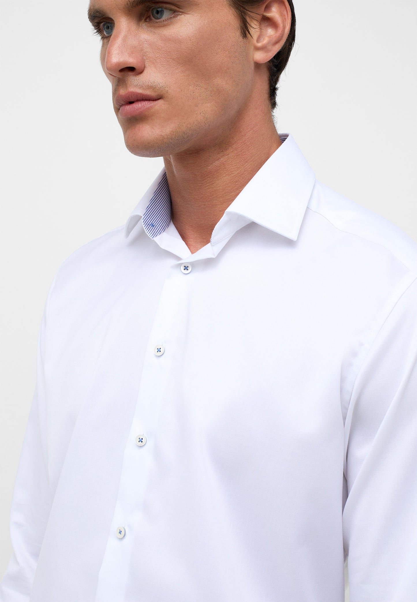 ETERNA LANGARM HEMD LUXURY SHIRT COMFORT FIT WEISS MIT PATCHUNG
