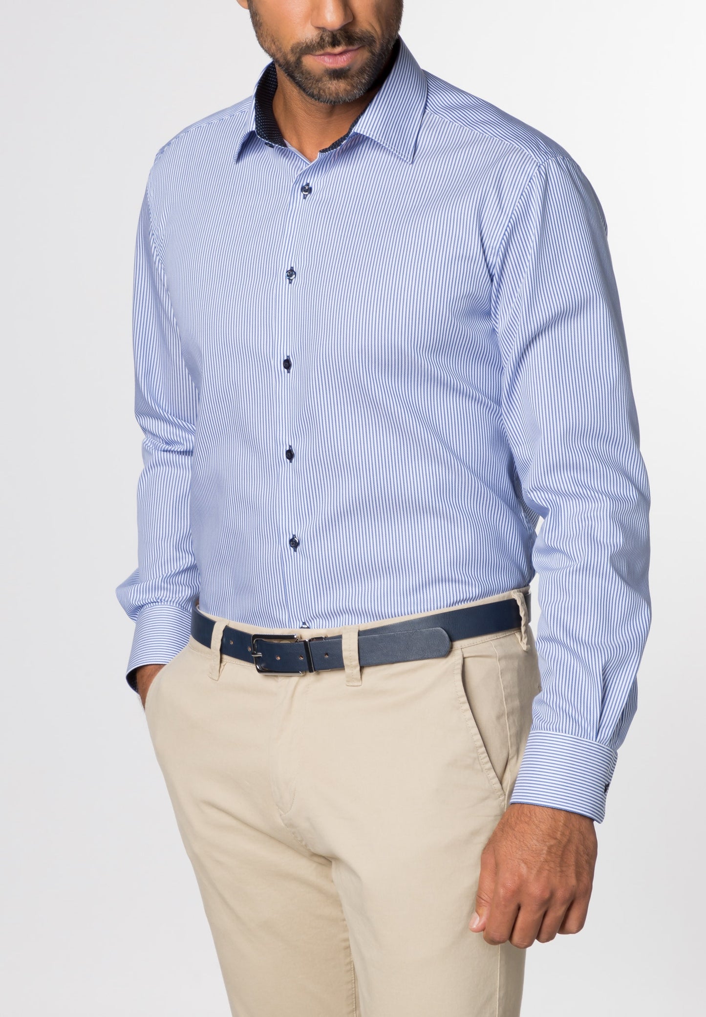 ETERNA LANGARM HEMD MODERN FIT STREIFEN TWILL BLAU/WEISS MIT PATCHUNG