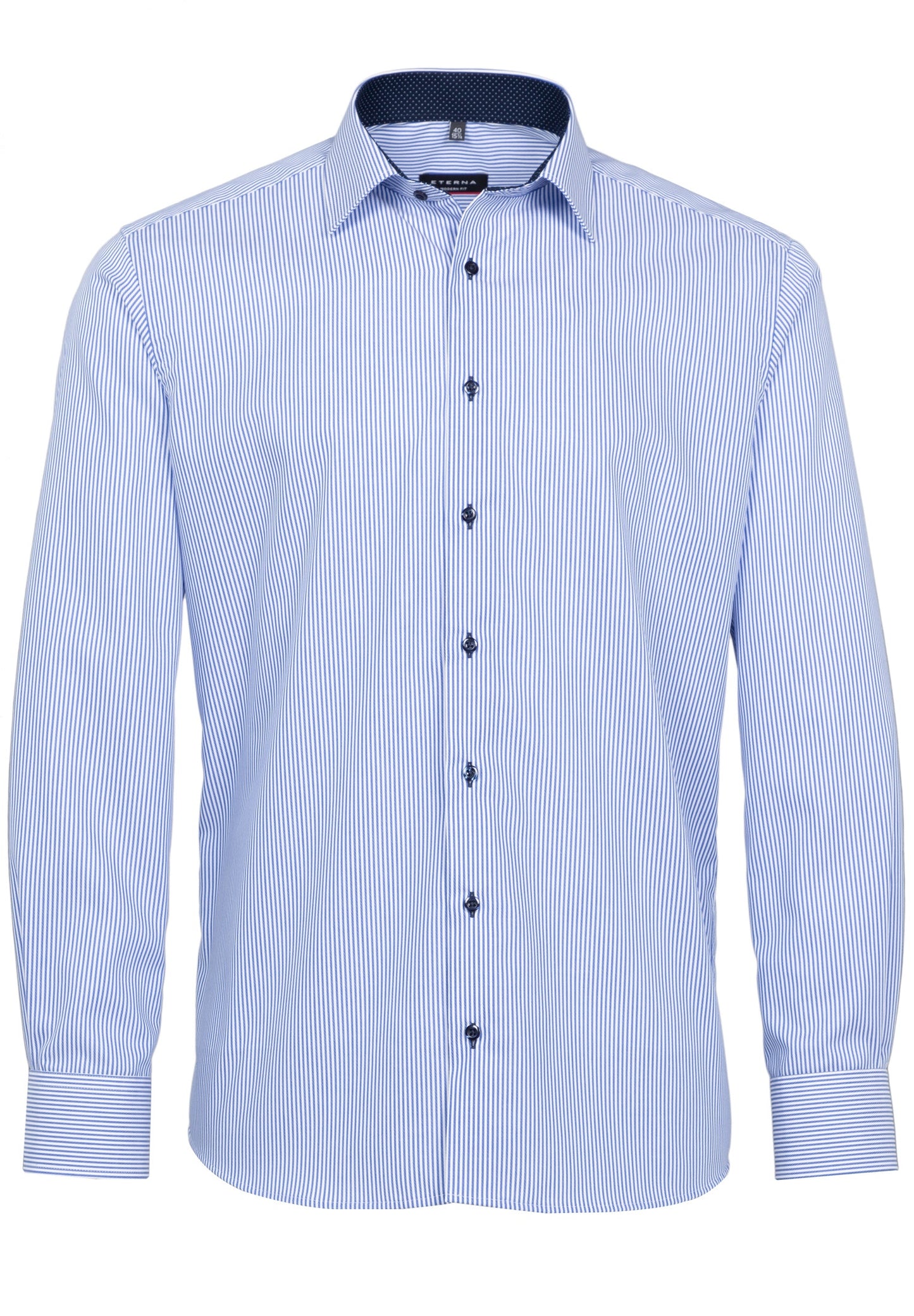 ETERNA LANGARM HEMD MODERN FIT STREIFEN TWILL BLAU/WEISS MIT PATCHUNG