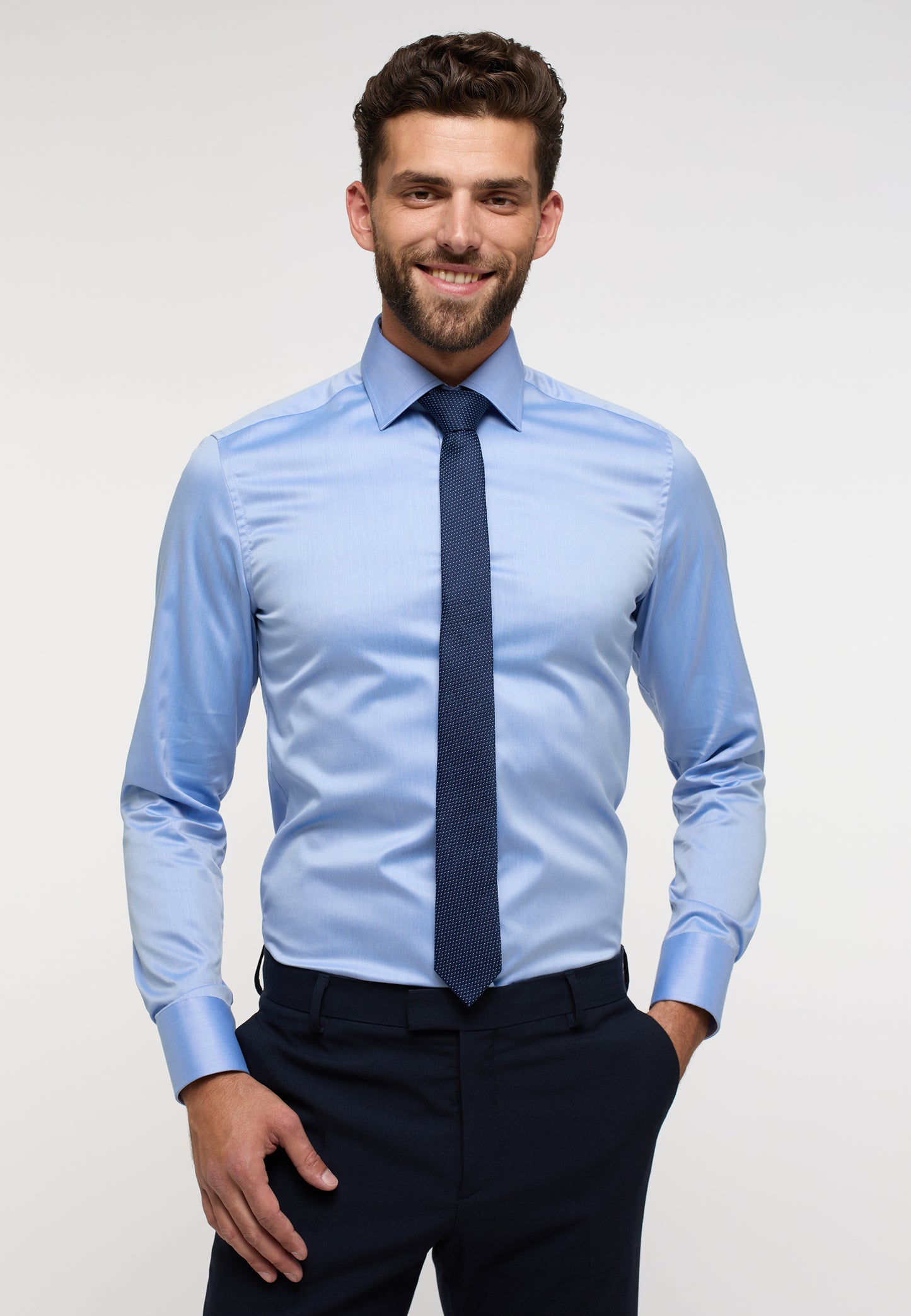 ETERNA LANGARM HEMD LUXURY SHIRT SLIM FIT HELLBLAU MIT PATCHUNG
