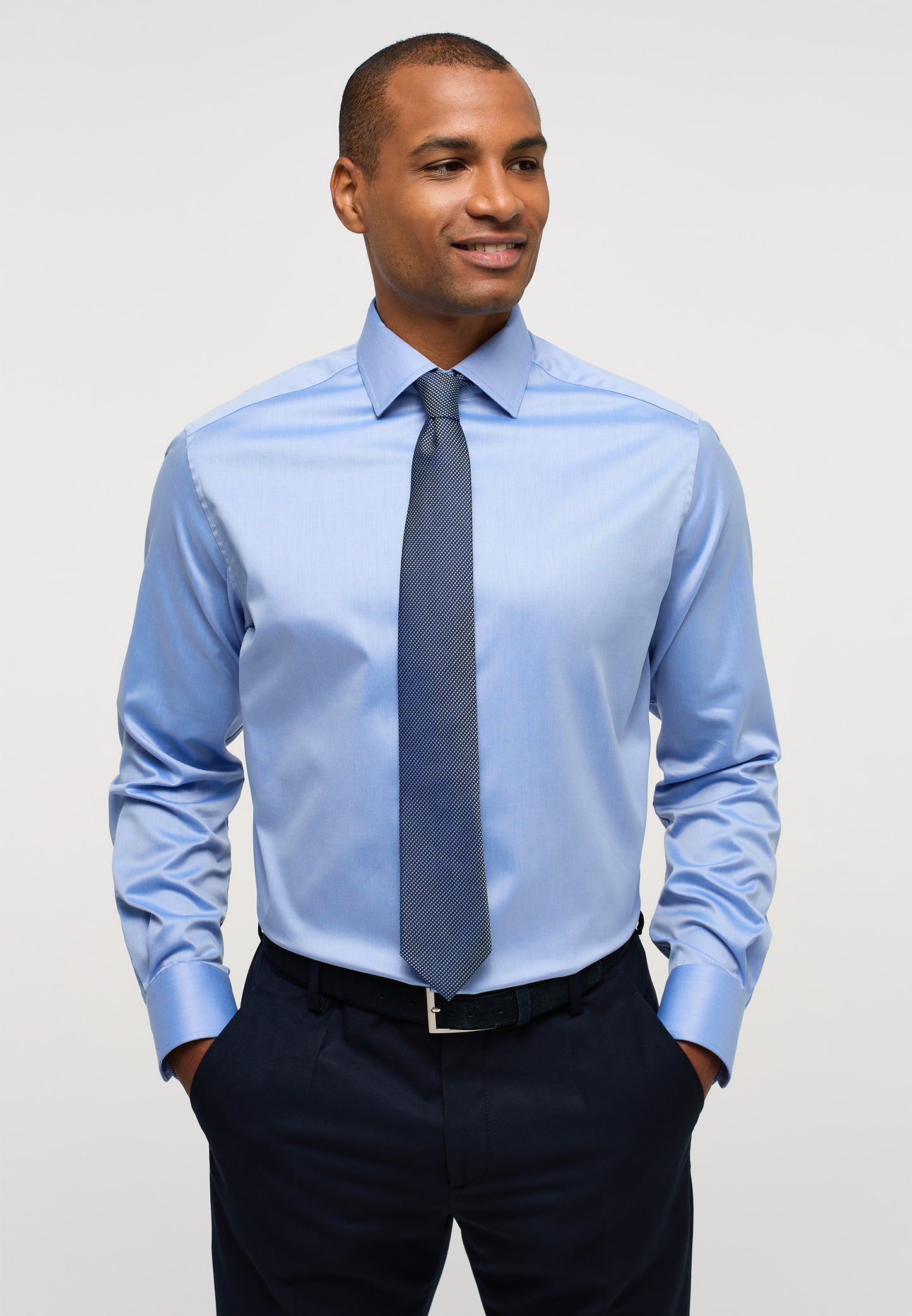 ETERNA LANGARM HEMD LUXURY SHIRT MODERN FIT BLAU MIT PATCHUNG