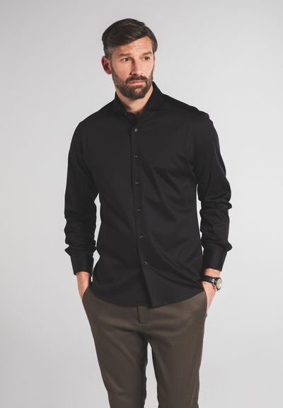 ETERNA LANGARM HEMD MODERN FIT JERSEY SHIRT SCHWARZ