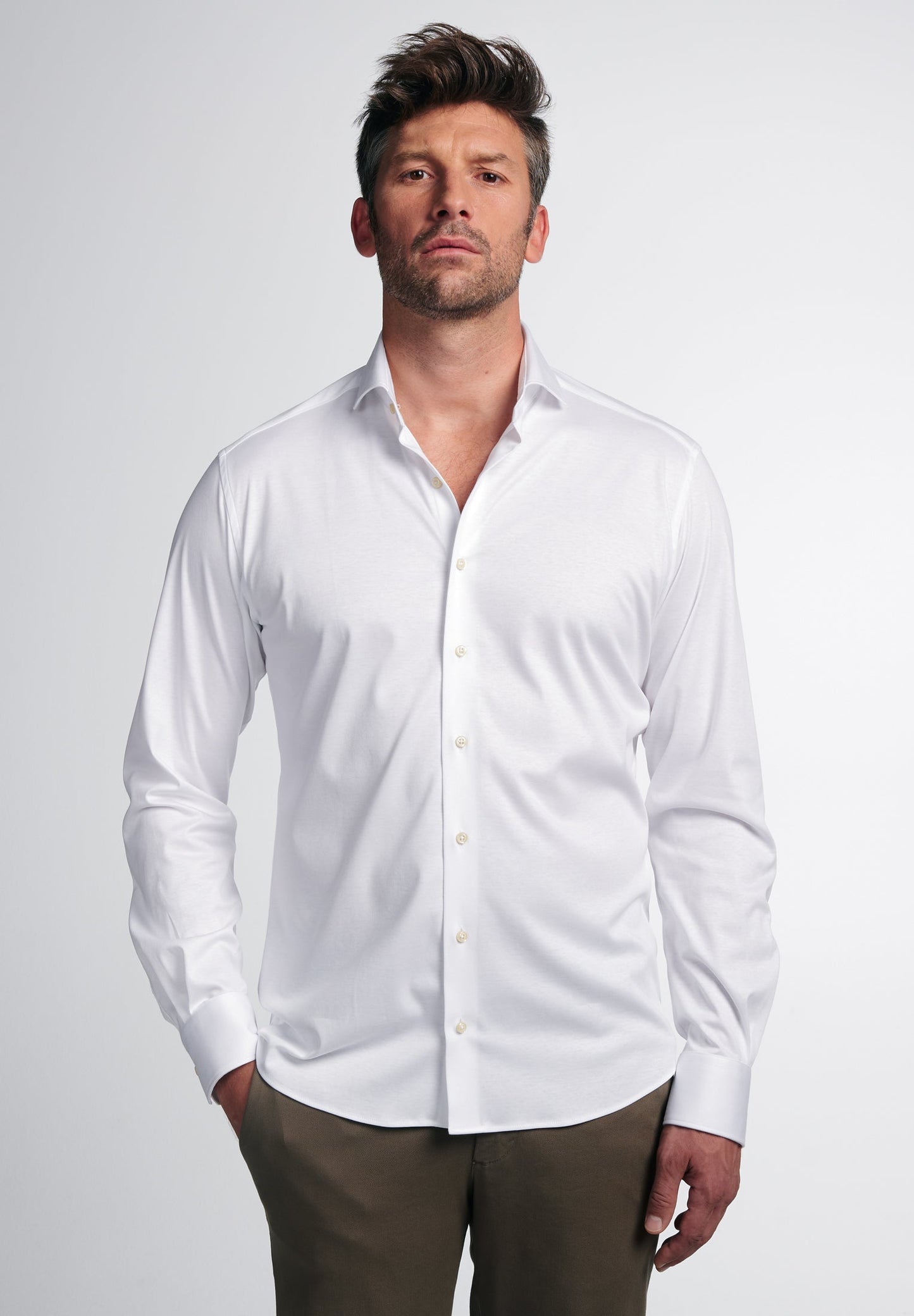 ETERNA LANGARM HEMD MODERN FIT JERSEY SHIRT WEISS