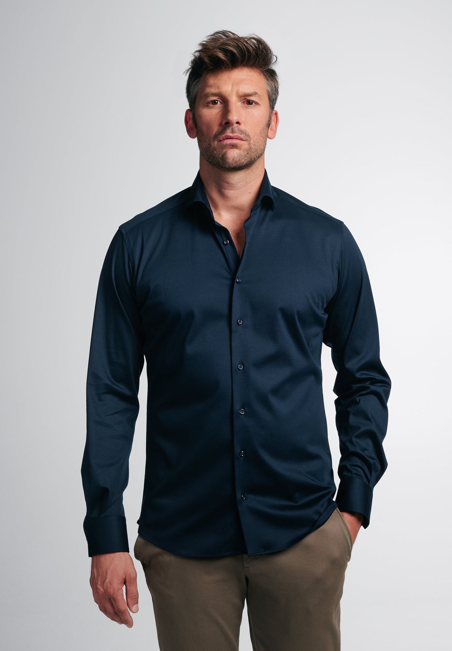 ETERNA LANGARM HEMD MODERN FIT JERSEY SHIRT MARINE