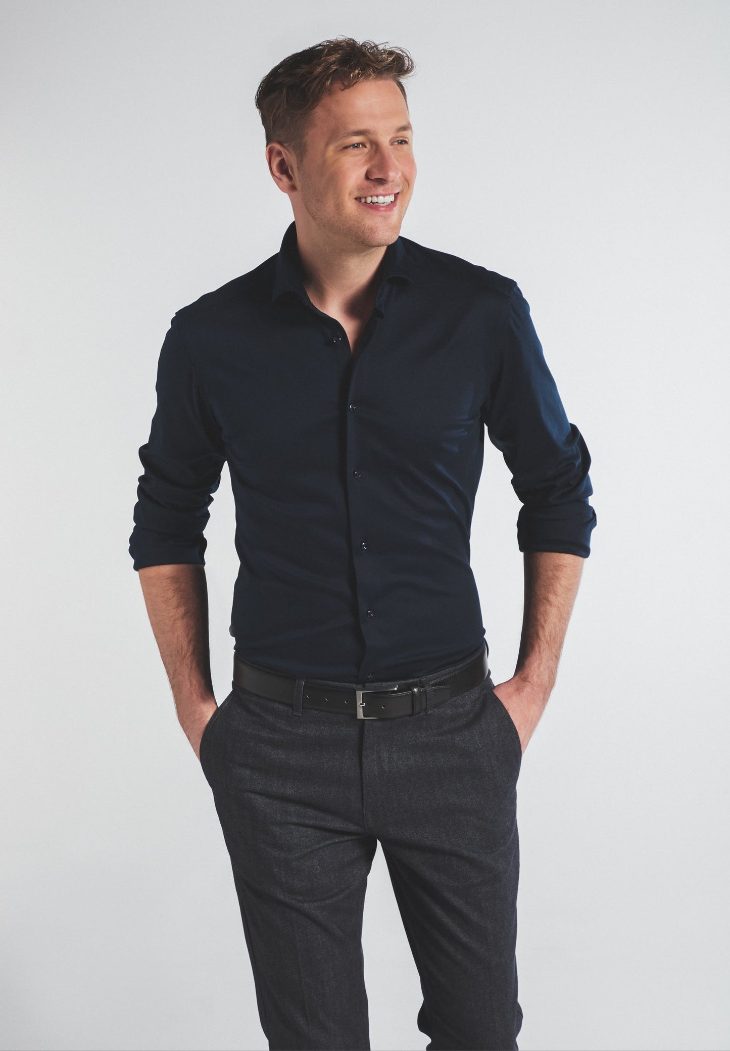 ETERNA LANGARM HEMD SLIM FIT JERSEY SHIRT MARINE