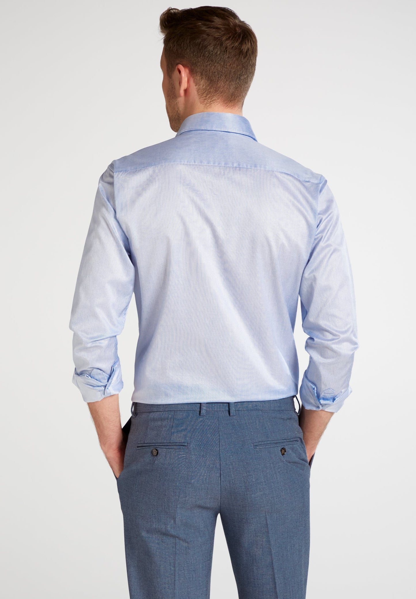 1863 BY ETERNA LANGARM HEMD SLIM FIT SOFT TAILORING STREIFEN TWILL WEISS/BLAU