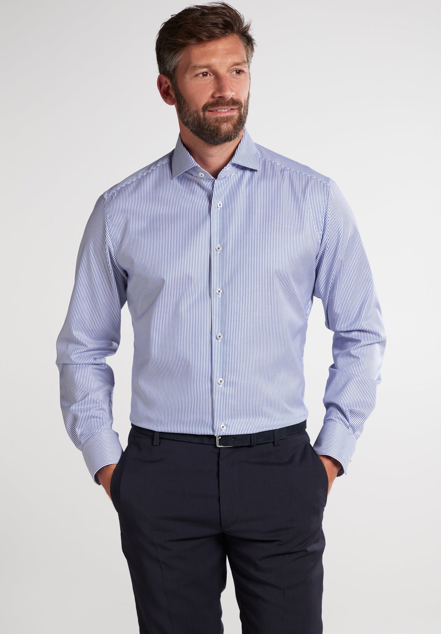 ETERNA LANGARM HEMD MODERN FIT STREIFEN TWILL BLAU/WEISS