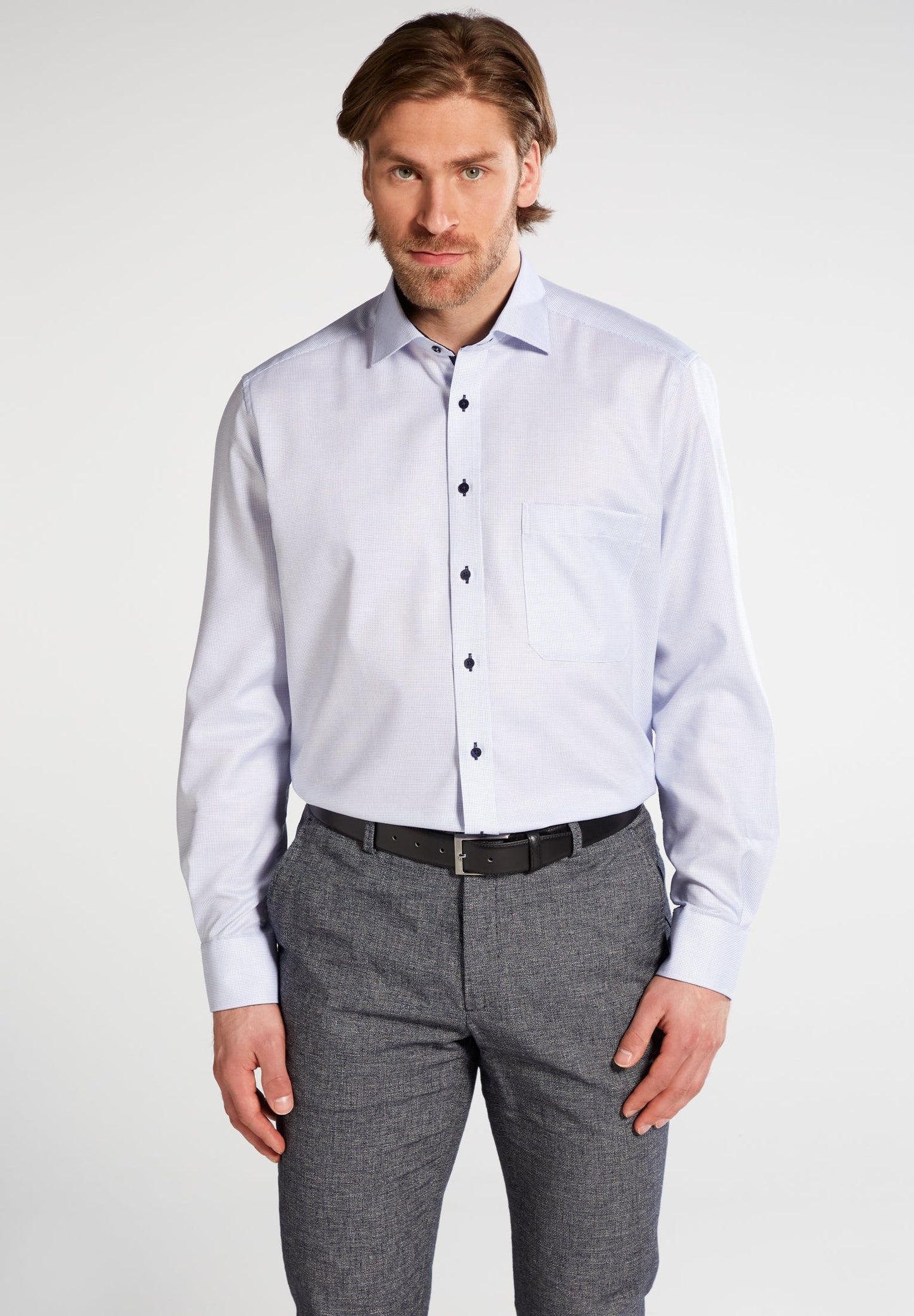 ETERNA LANGARM HEMD COMFORT FIT STRUKTUR HELLBLAU MIT PATCHUNG