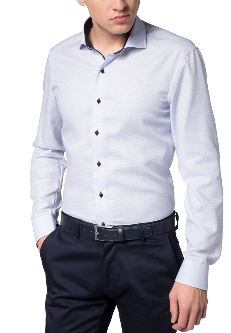ETERNA LANGARM HEMD SLIM FIT STRUKTUR HELLBLAU MIT PATCHUNG