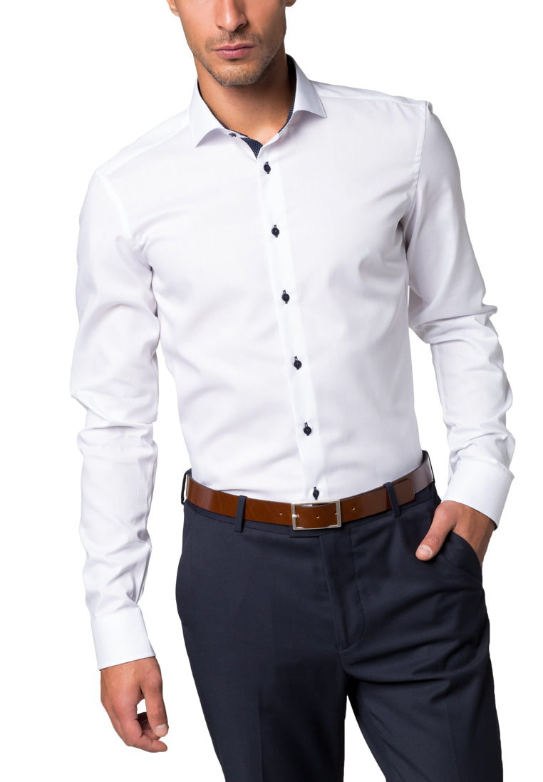 ETERNA LANGARM HEMD SLIM FIT FEIN OXFORD WEISS MIT PATCHUNG