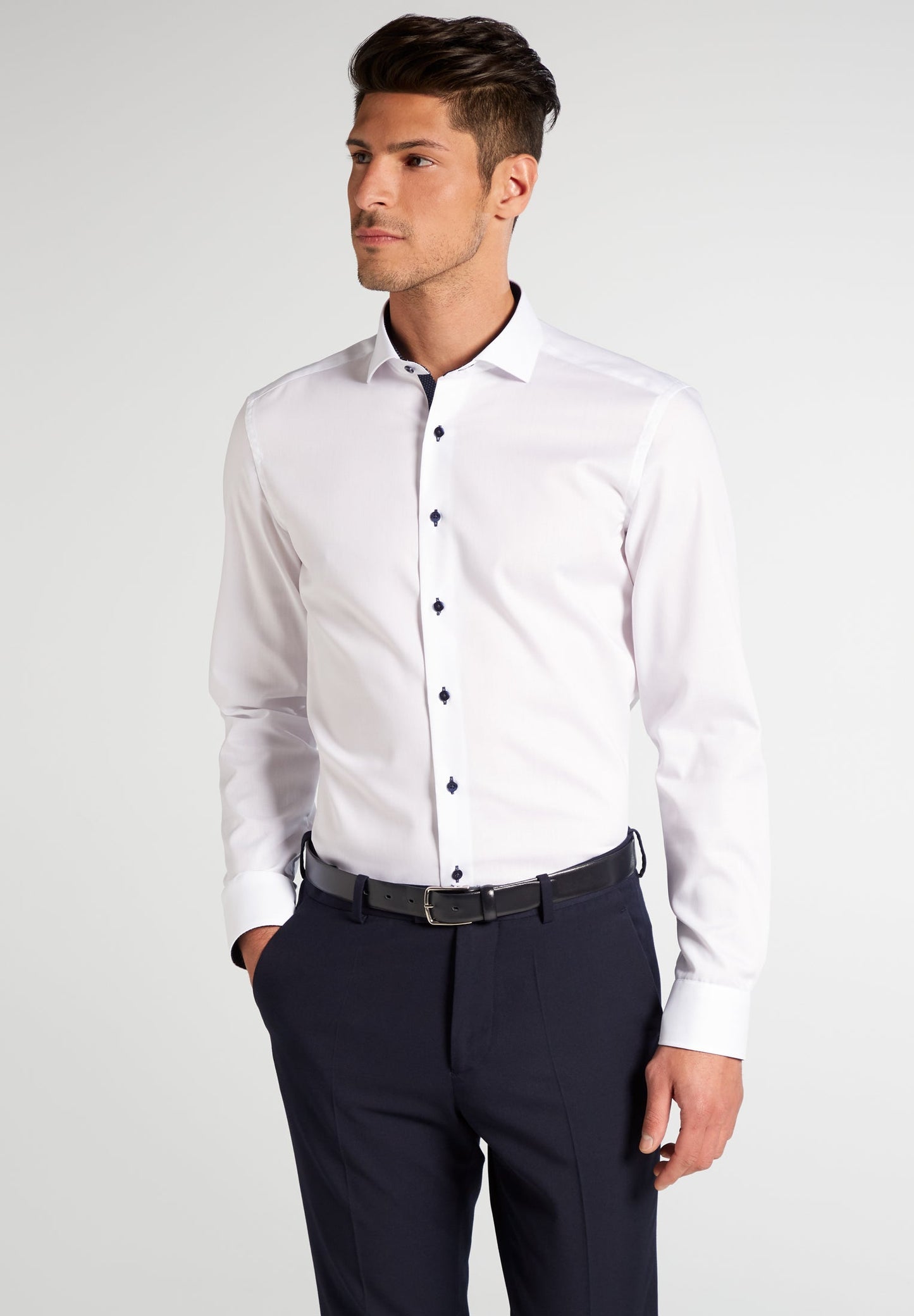 ETERNA LANGARM HEMD SLIM FIT FEIN OXFORD WEISS MIT PATCHUNG