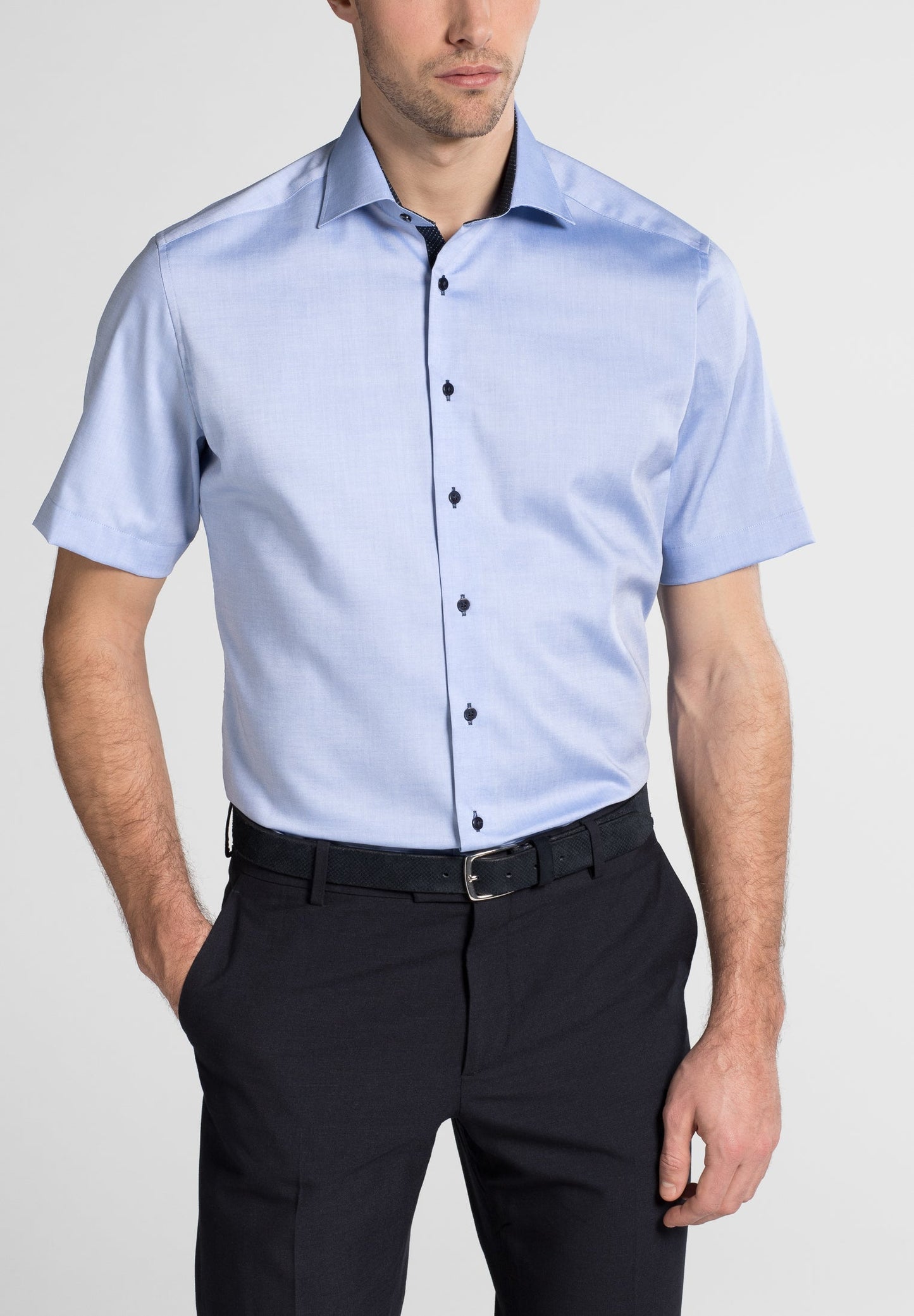 ETERNA KURZARM HEMD MODERN FIT FEIN OXFORD MITTELBLAU