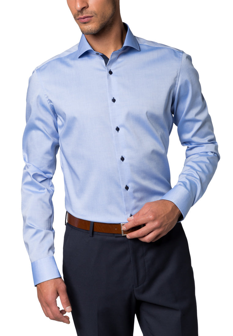 ETERNA LANGARM HEMD SLIM FIT FEIN OXFORD BLAU MIT PATCHUNG
