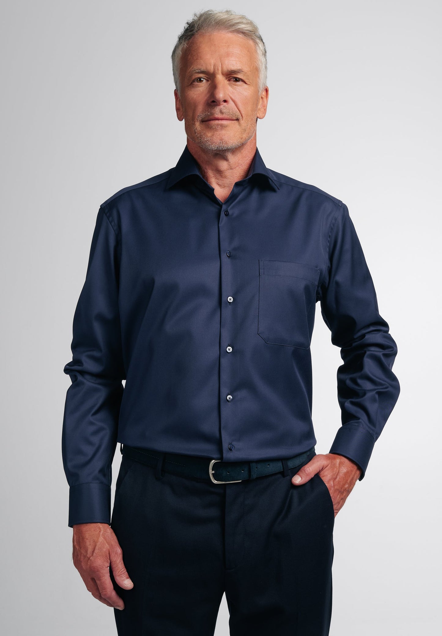 ETERNA LANGARM HEMD COMFORT FIT COVER SHIRT TWILL MARINE