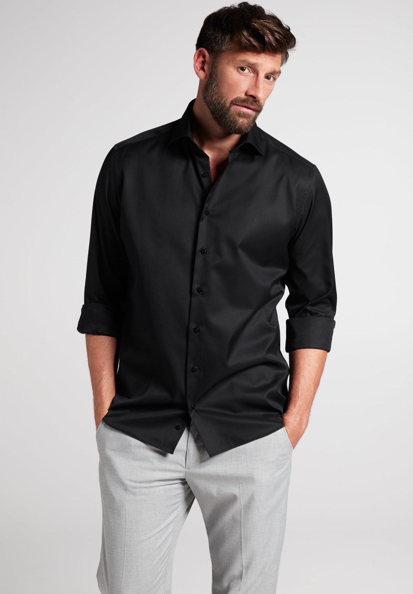 ETERNA LANGARM HEMD MODERN FIT COVER SHIRT SCHWARZ