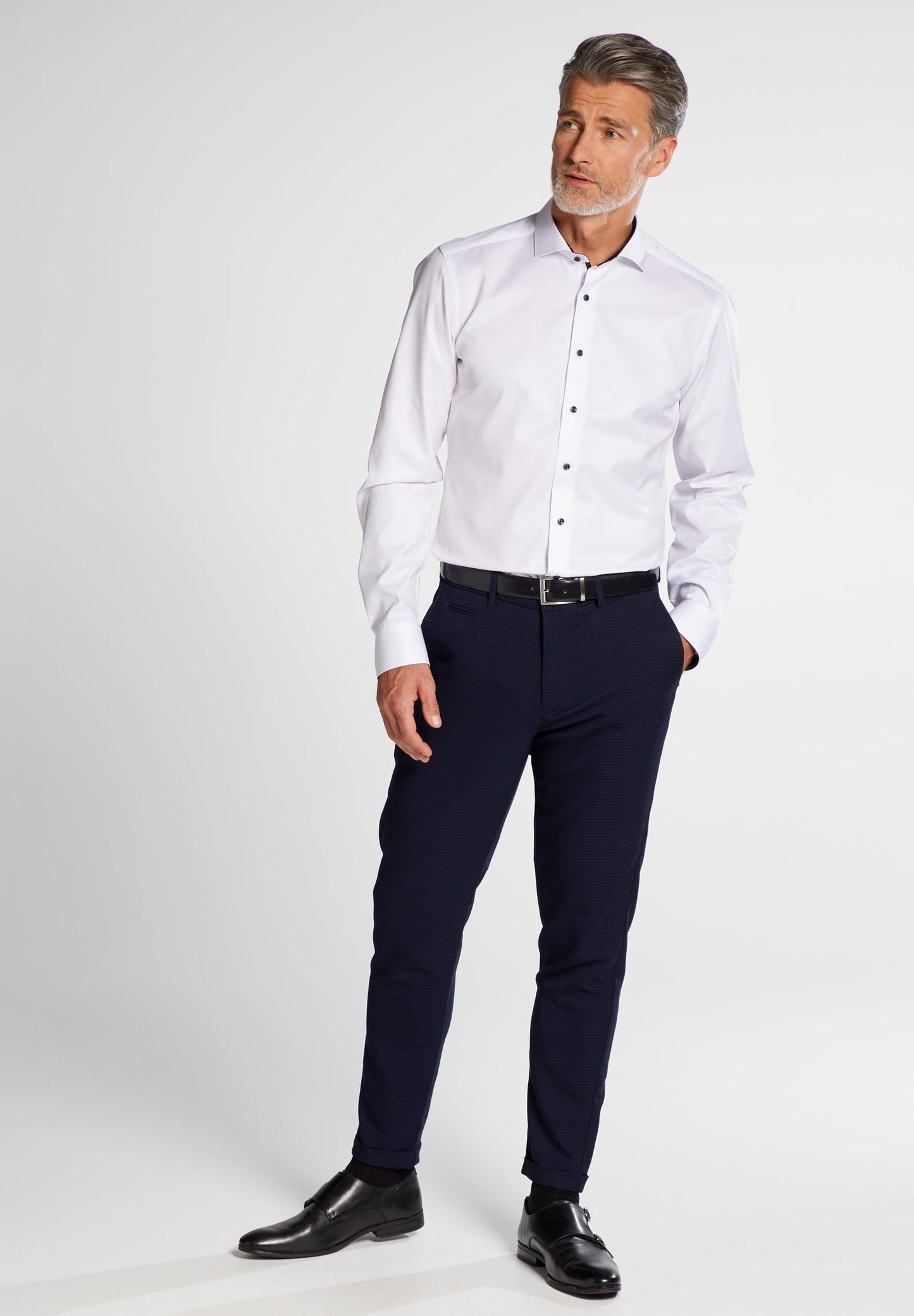 ETERNA LANGARM HEMD SLIM FIT COVER SHIRT TWILL WEISS MIT PATCHUNG