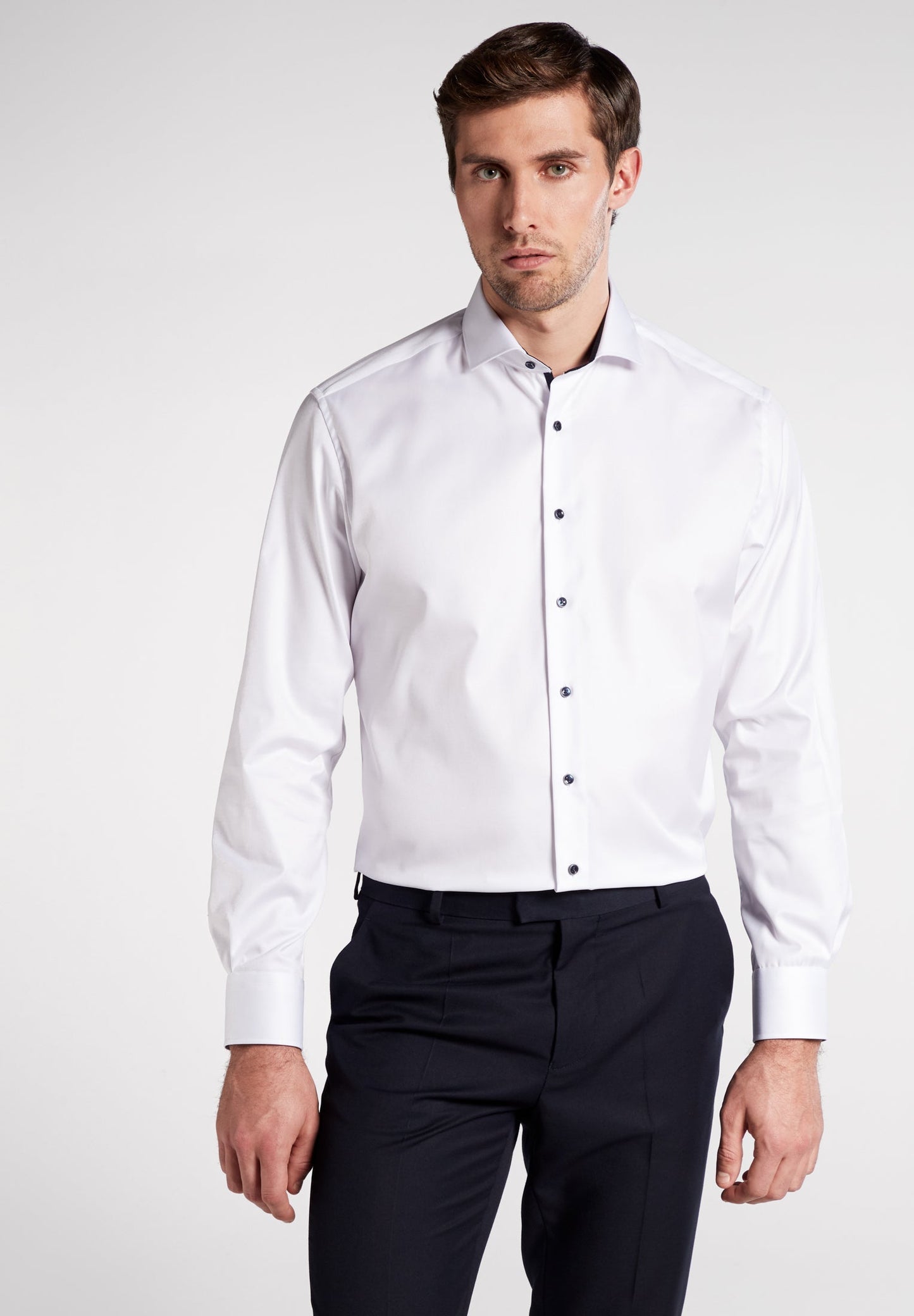 ETERNA LANGARM HEMD MODERN FIT COVER SHIRT TWILL WEISS MIT PATCHUNG