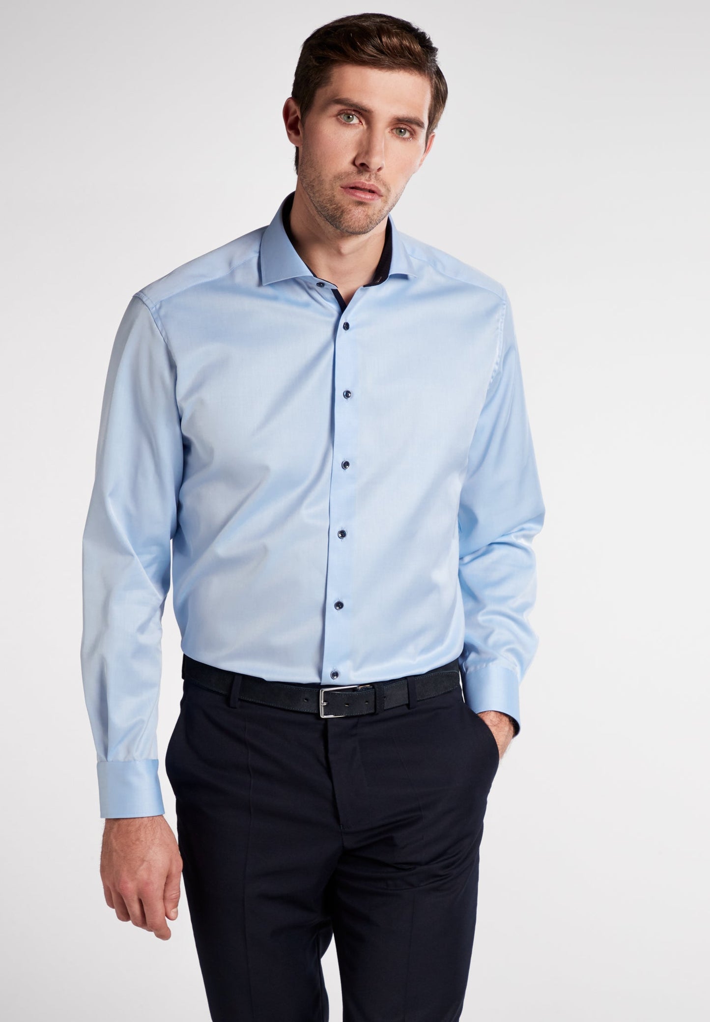 ETERNA LANGARM HEMD COMFORT FIT COVER SHIRT TWILL HELLBLAU MIT PATCHUNG