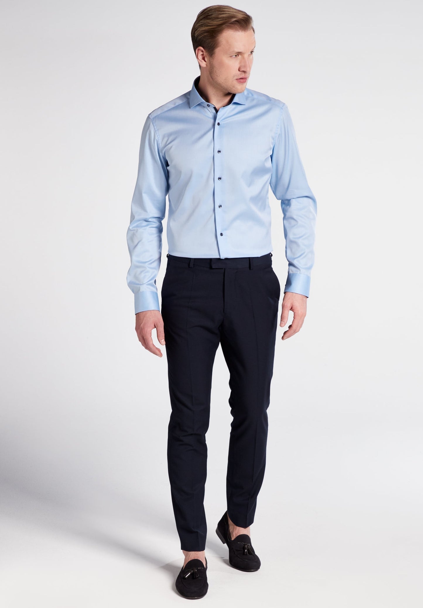 ETERNA LANGARM HEMD SLIM FIT COVER SHIRT TWILL BLAU MIT PATCHUNG