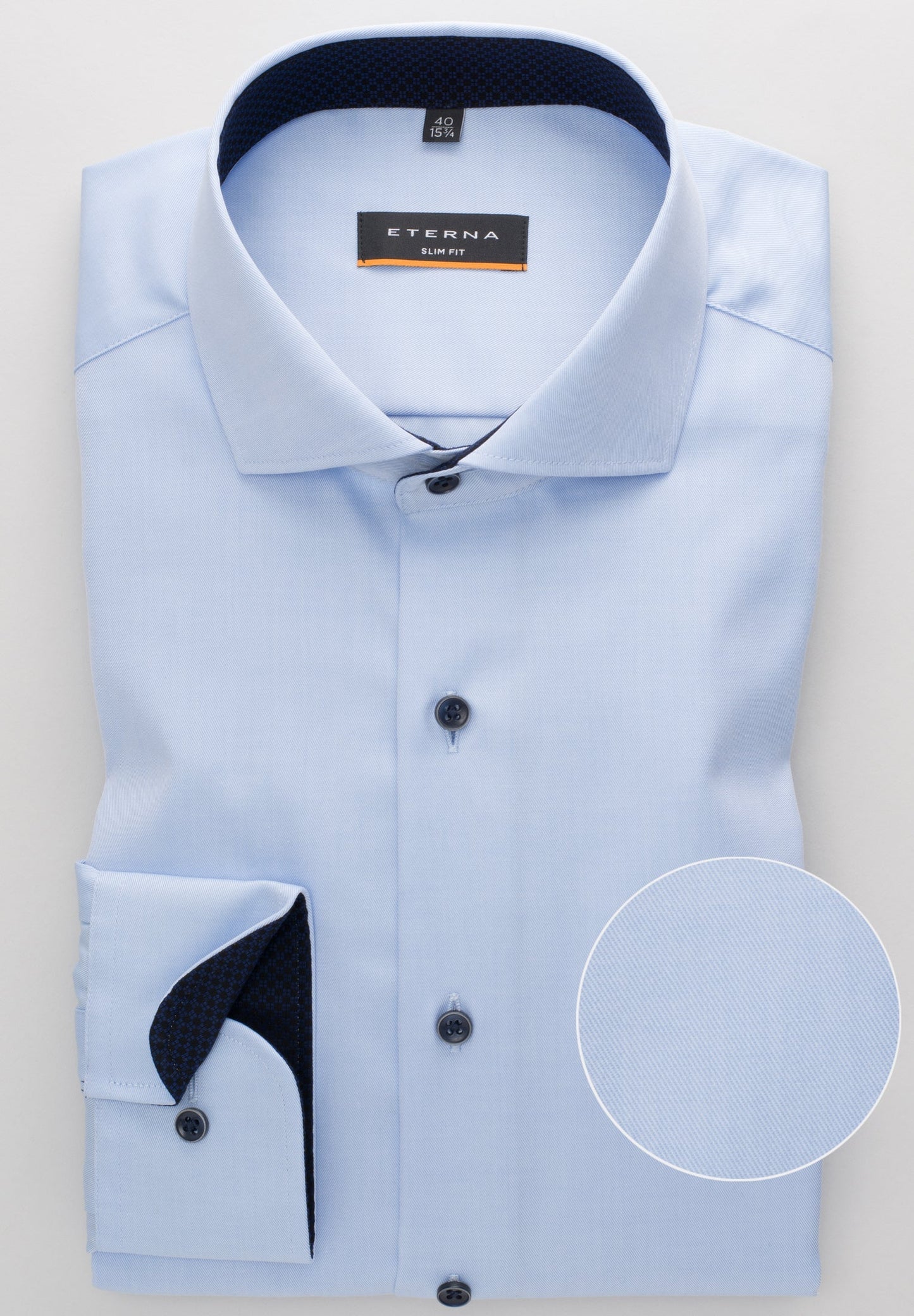 ETERNA LANGARM HEMD SLIM FIT COVER SHIRT TWILL BLAU MIT PATCHUNG