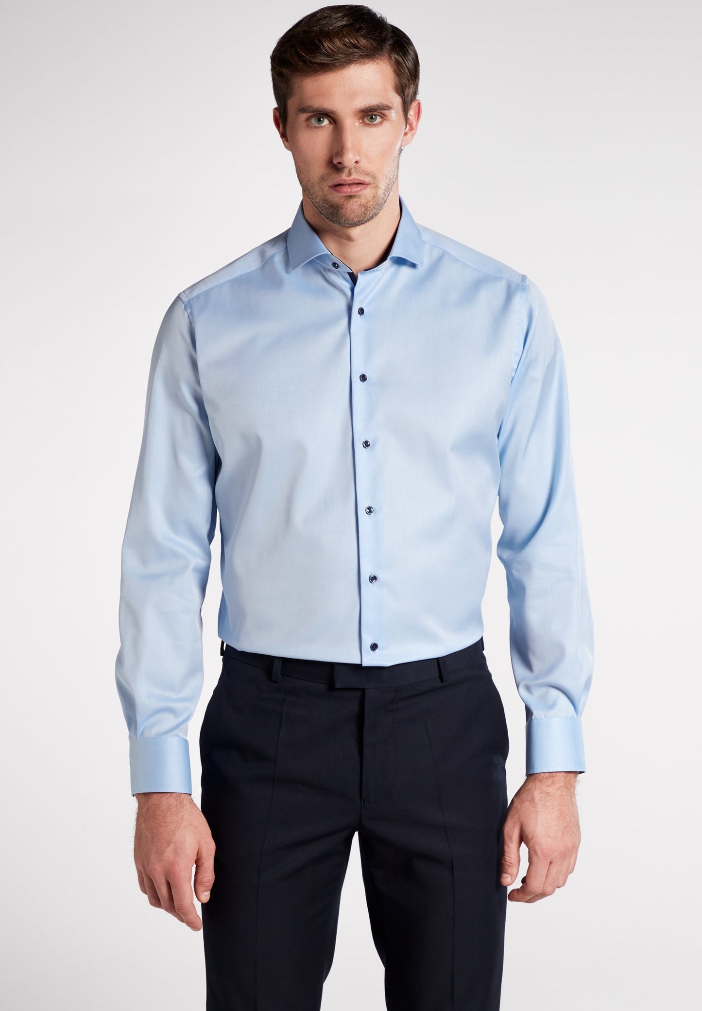 ETERNA LANGARM HEMD MODERN FIT COVER SHIRT TWILL HELLBLAU MIT PATCHUNG