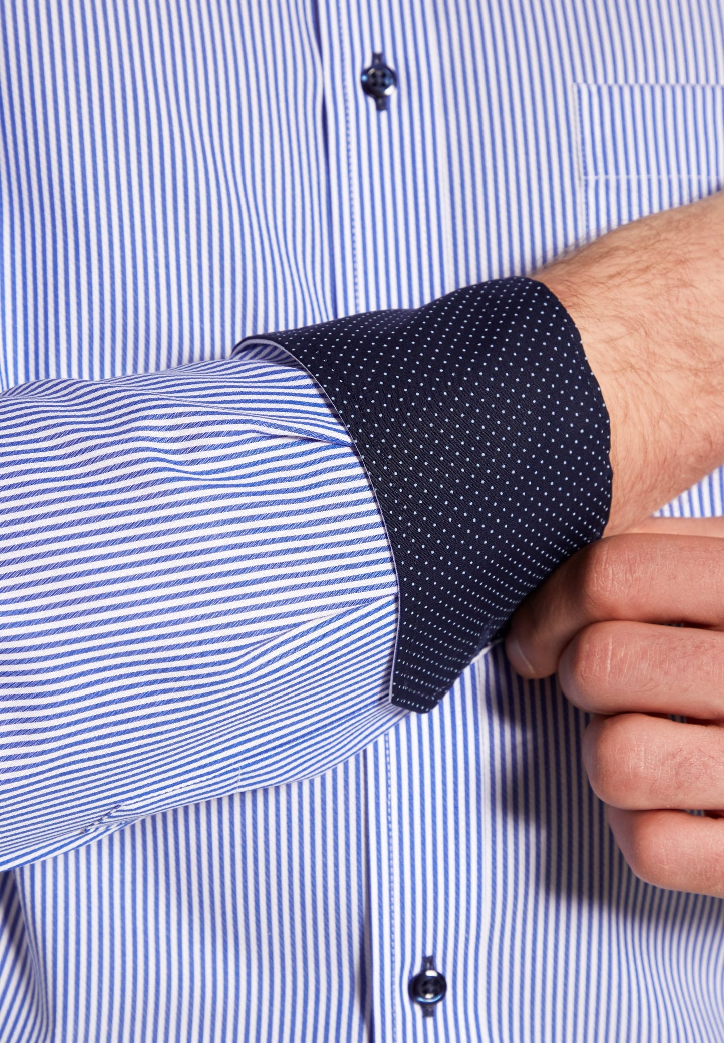 ETERNA LANGARM HEMD COMFORT FIT STREIFEN TWILL BLAU/WEISS MIT PATCHUNG