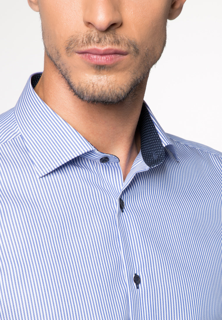 ETERNA LANGARM HEMD SLIM FIT STREIFEN TWILL BLAU/WEISS MIT PATCHUNG