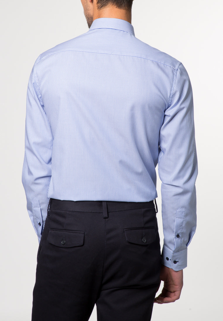 ETERNA LANGARM HEMD SLIM FIT STREIFEN TWILL BLAU/WEISS MIT PATCHUNG