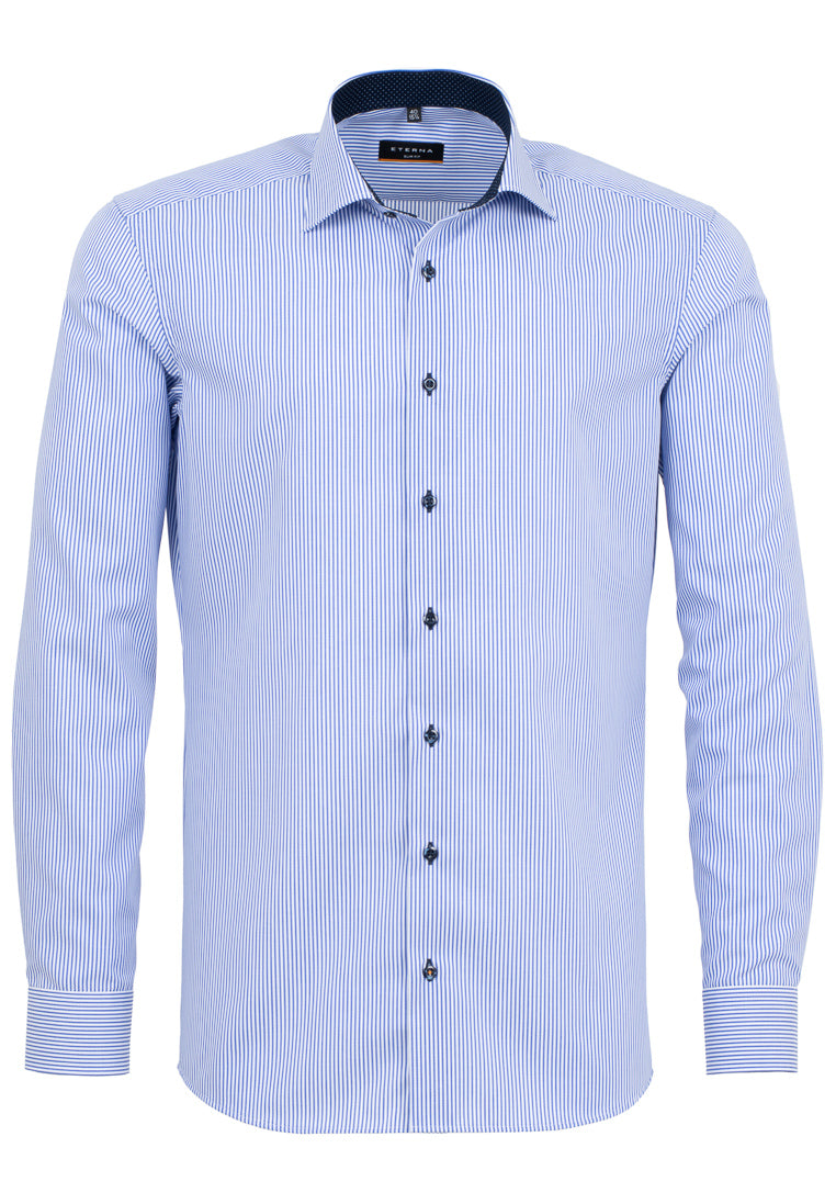 ETERNA LANGARM HEMD SLIM FIT STREIFEN TWILL BLAU/WEISS MIT PATCHUNG