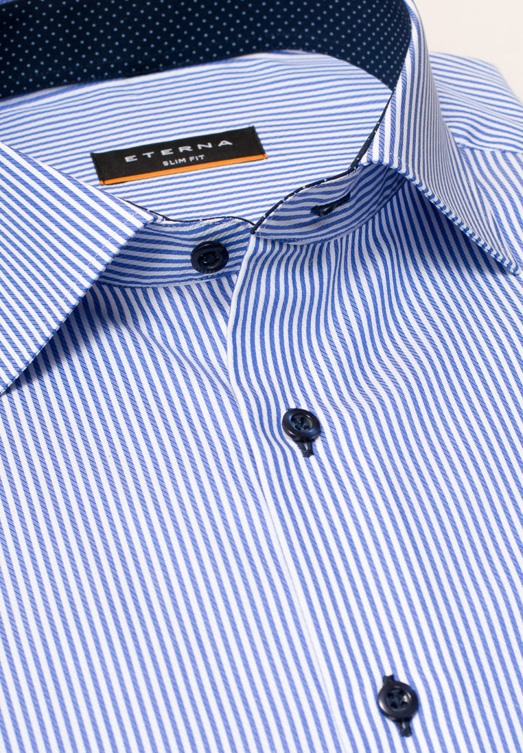 ETERNA LANGARM HEMD SLIM FIT STREIFEN TWILL BLAU/WEISS MIT PATCHUNG