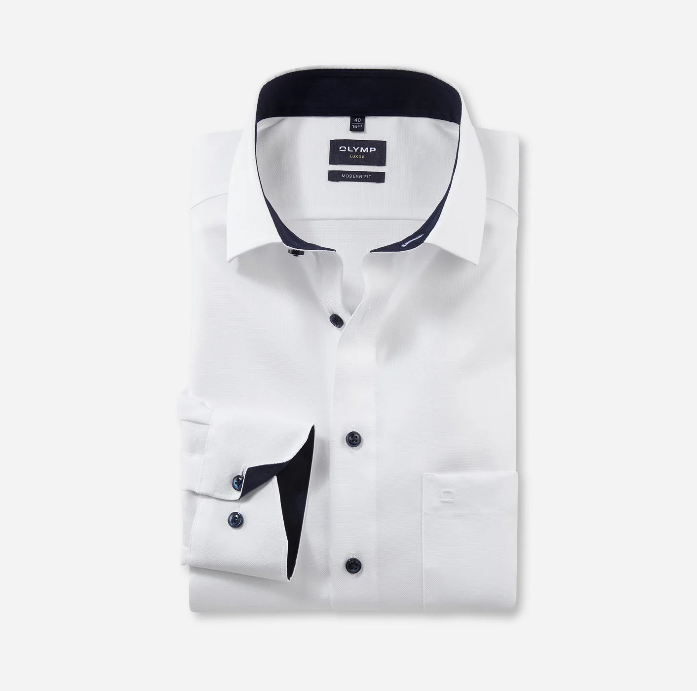 OLYMP NATTÉ LANGARM HEMD MODERN FIT WEISS MIT PATCHUNG