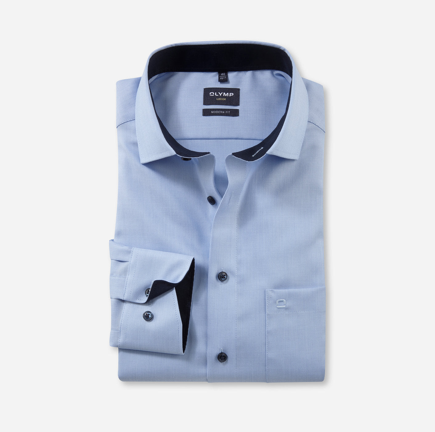 OLYMP NATTÉ LANGARM HEMD MODERN FIT HELLBLAU MIT PATCHUNG