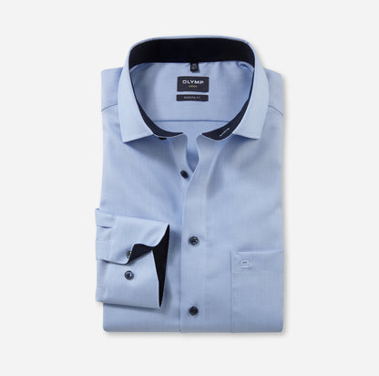 OLYMP NATTÉ LANGARM HEMD MODERN FIT HELLBLAU MIT PATCHUNG