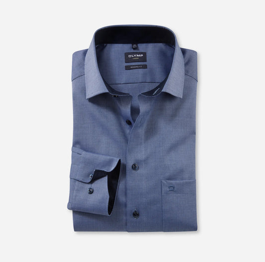 OLYMP NATTÉ LANGARM HEMD MODERN FIT MARINE MIT PATCHUNG