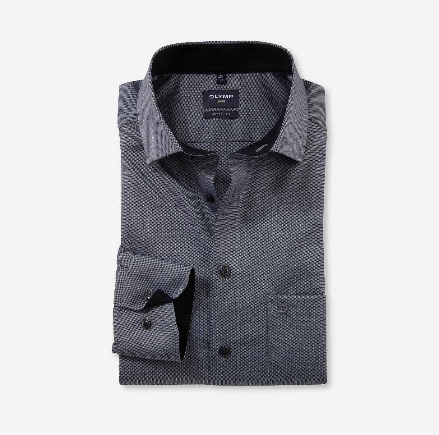 OLYMP NATTÉ LANGARM HEMD MODERN FIT SCHWARZ MIT PATCHUNG