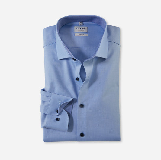 OLYMP LEVEL FIVE BODY FIT FAUX UNI LANGARM HEMD BLEU MIT PATCHUNG
