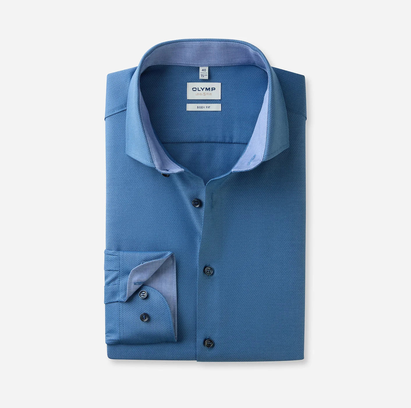 OLYMP LEVEL FIVE BODY FIT FAUX UNI LANGARM HEMD BLAU MIT PATCHUNG