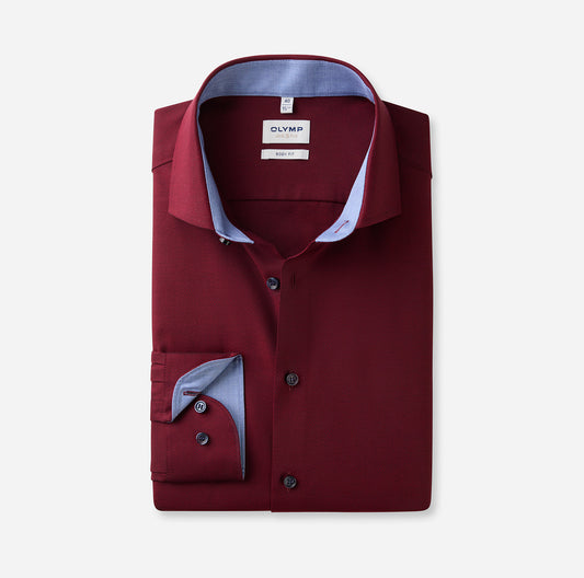 OLYMP LEVEL FIVE BODY FIT FAUX UNI LANGARM HEMD ROT MIT PATCHUNG