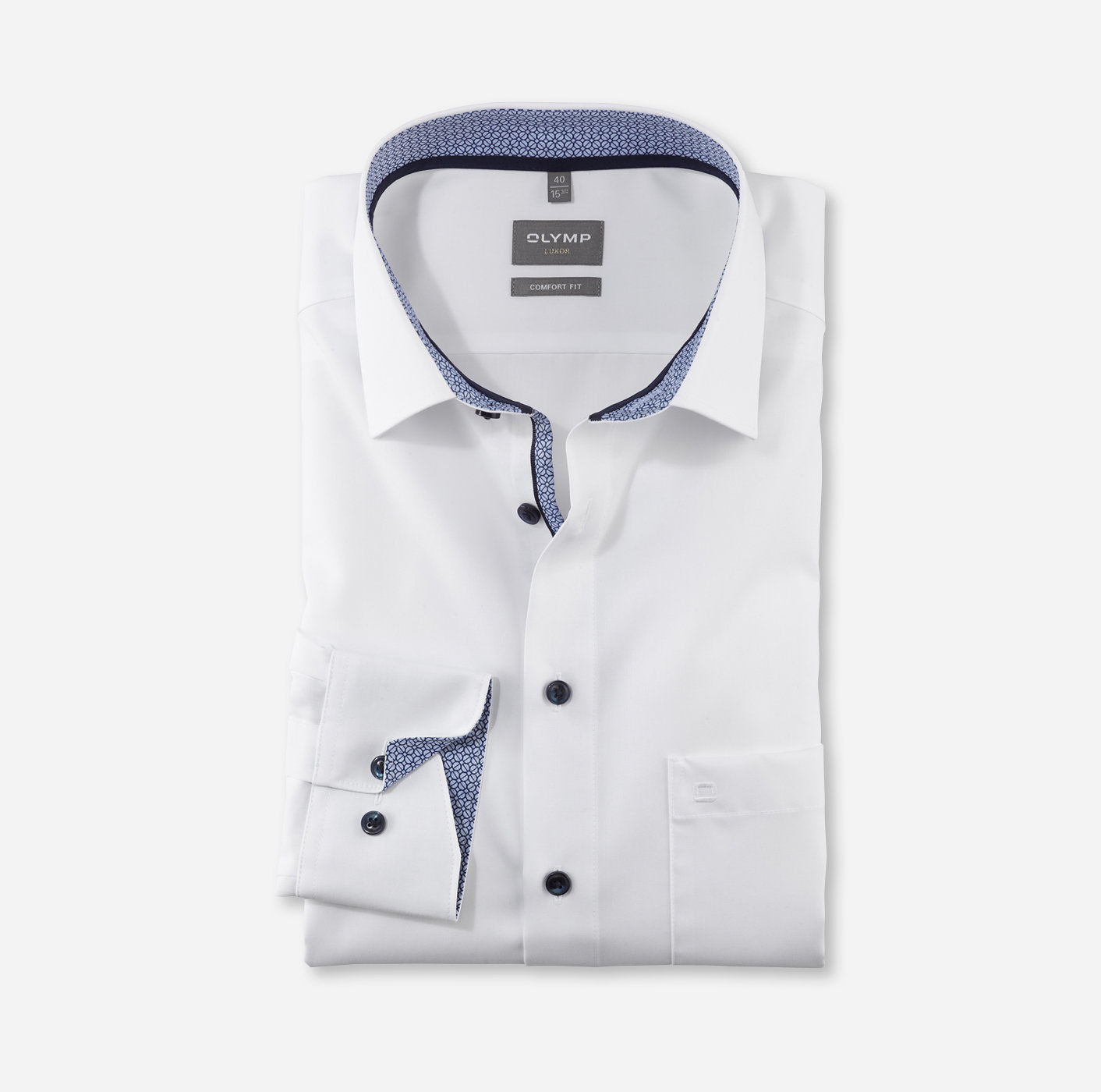 OLYMP LUXOR COMFORT FIT UNI LANGARM HEMD WEISS MIT PATCHUNG