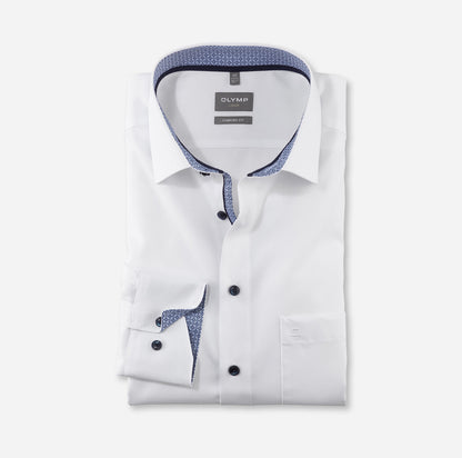 OLYMP LUXOR COMFORT FIT UNI LANGARM HEMD WEISS MIT PATCHUNG
