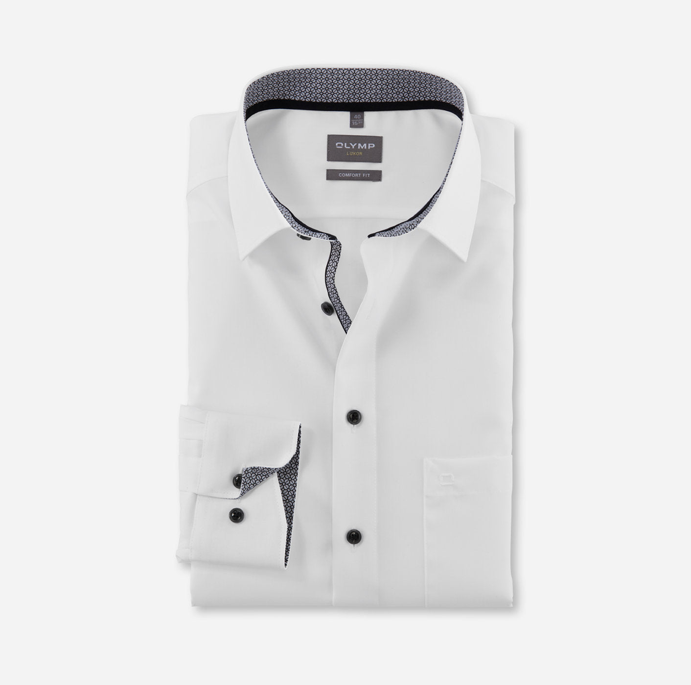 OLYMP LUXOR COMFORT FIT UNI LANGARM HEMD WEISS MIT PATCHUNG