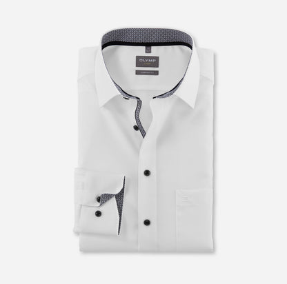 OLYMP LUXOR COMFORT FIT UNI LANGARM HEMD WEISS MIT PATCHUNG