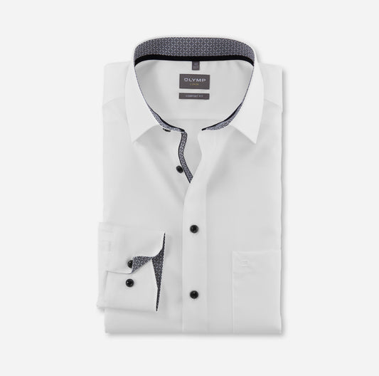 OLYMP LUXOR COMFORT FIT UNI LANGARM HEMD WEISS MIT PATCHUNG