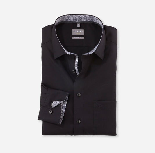 OLYMP LUXOR COMFORT FIT UNI LANGARM HEMD SCHWARZ MIT PATCHUNG