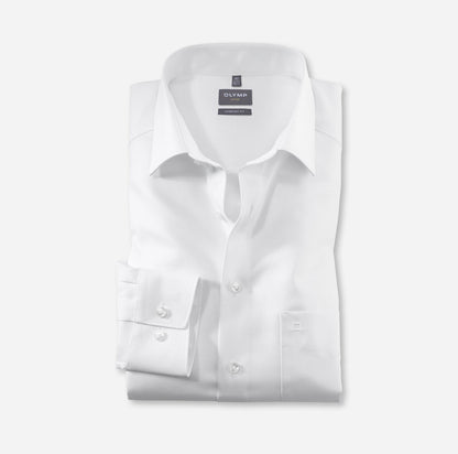 OLYMP LUXOR COMFORT FIT TWILL LANGARM HEMD WEISS