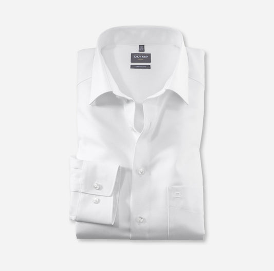 OLYMP LUXOR COMFORT FIT TWILL LANGARM HEMD WEISS